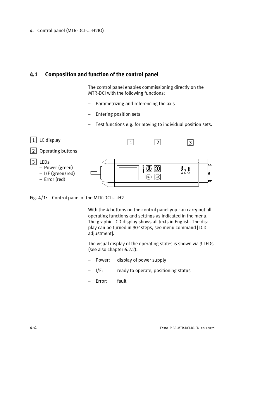 1 composition and function of the control panel | Festo Электромотор MTR-DCI User Manual | Page 62 / 182