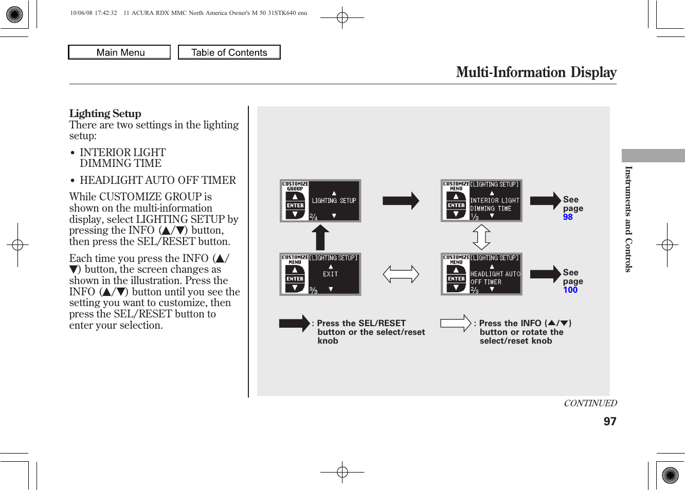 Multi-information display, 2011 rdx | Acura 2011 RDX User Manual | Page 101 / 514