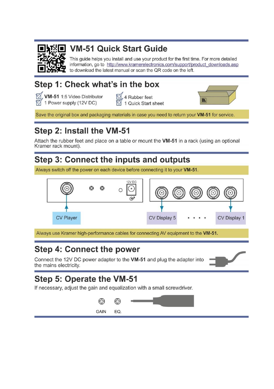 Kramer Electronics VM-51 User Manual | Page 2 / 12