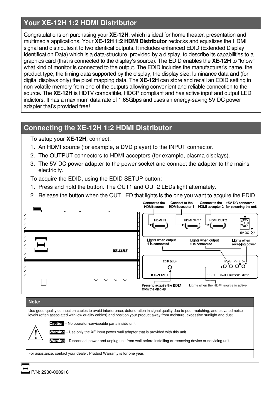 Kramer Electronics XE-12H User Manual | 1 page