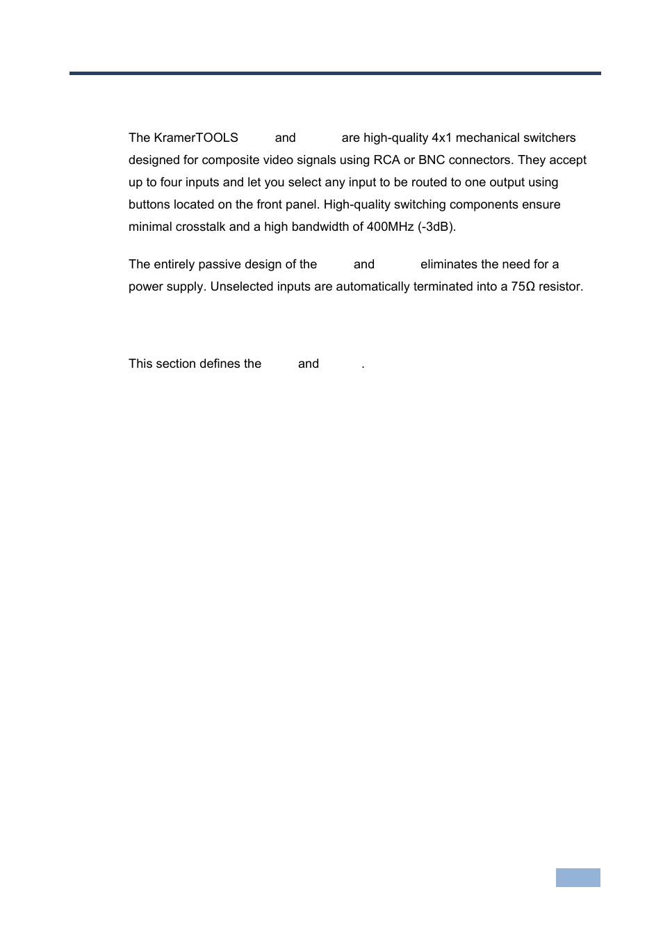 3 overview, 1 defining the 4x1v and 4x1vb 4:1 video switchers, Overview | Defining the 4x1v and 4x1vb 4:1 video switchers | Kramer Electronics 4x1VB User Manual | Page 6 / 12