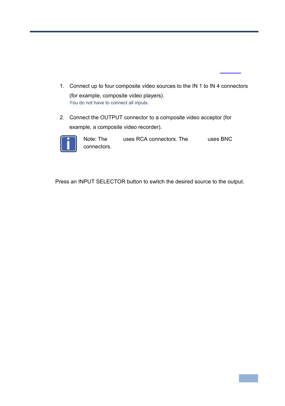 4 connecting and operating the 4x1v and 4x1vb, Connecting and operating the 4x1v and 4x1vb | Kramer Electronics 4x1VB User Manual | Page 8 / 12