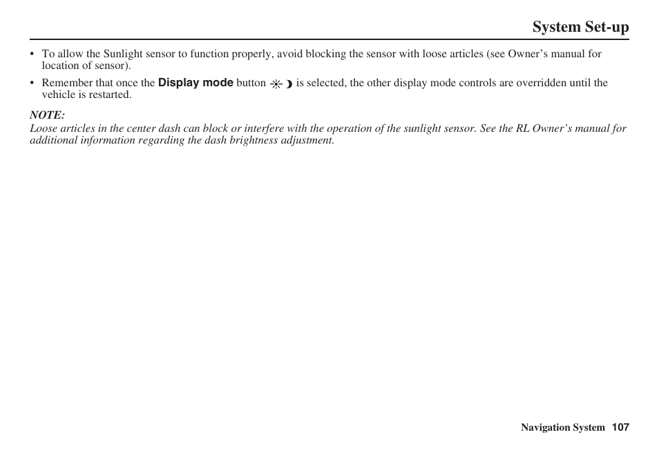 System set-up | Acura 2008 RL 00X31 SJA 8100 User Manual | Page 108 / 163