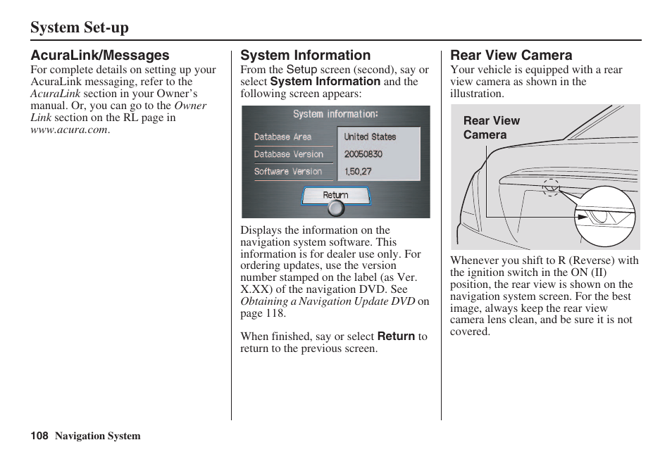 System set-up | Acura 2008 RL 00X31 SJA 8100 User Manual | Page 109 / 163
