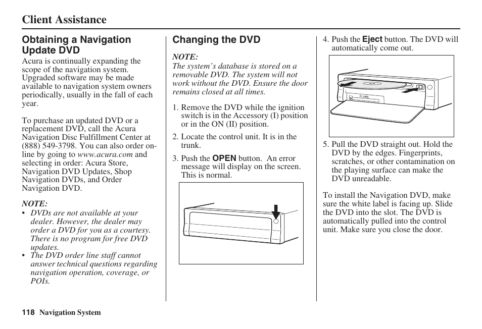 Client assistance | Acura 2008 RL 00X31 SJA 8100 User Manual | Page 119 / 163