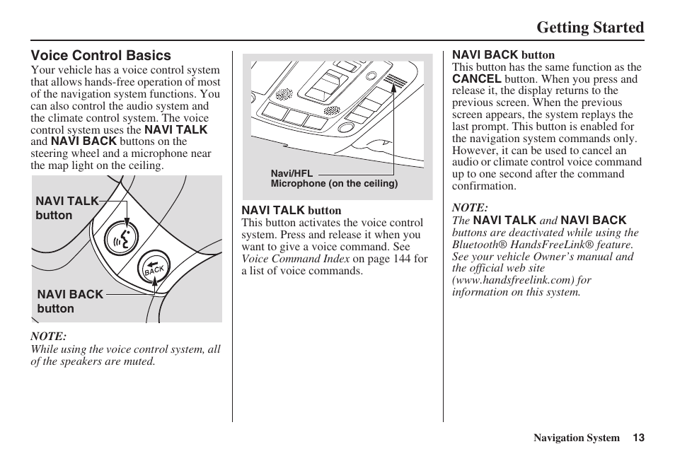 Getting started | Acura 2008 RL 00X31 SJA 8100 User Manual | Page 14 / 163