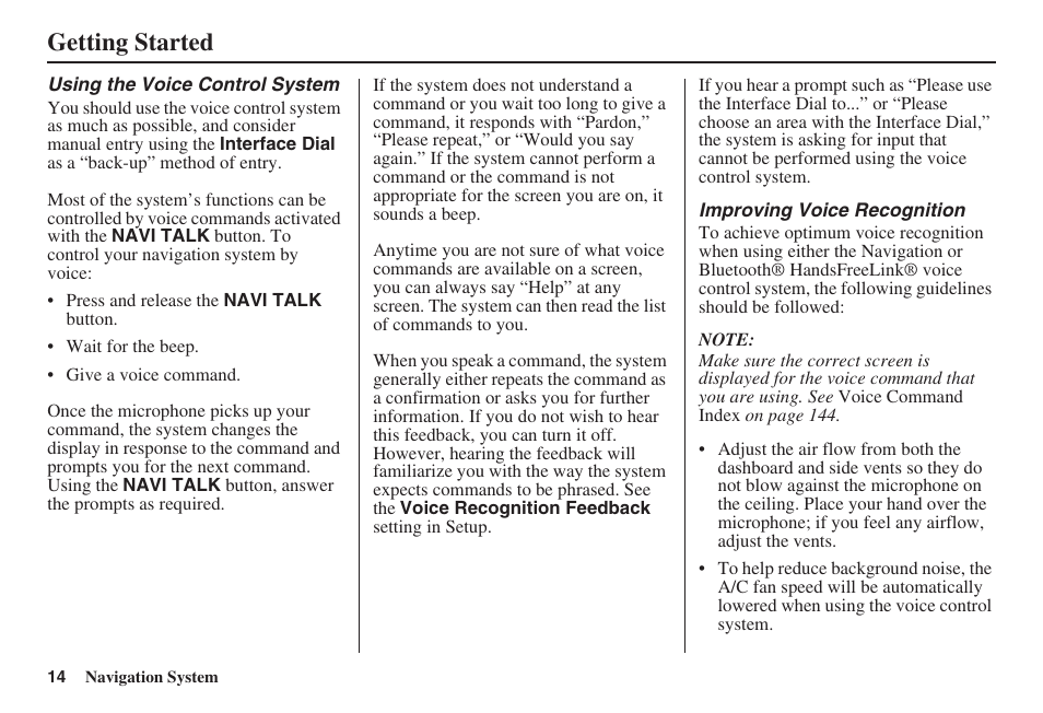 Getting started | Acura 2008 RL 00X31 SJA 8100 User Manual | Page 15 / 163