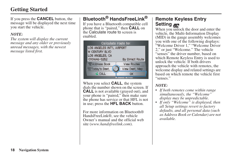 Getting started | Acura 2008 RL 00X31 SJA 8100 User Manual | Page 19 / 163