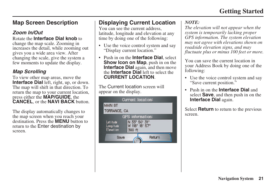 Getting started | Acura 2008 RL 00X31 SJA 8100 User Manual | Page 22 / 163
