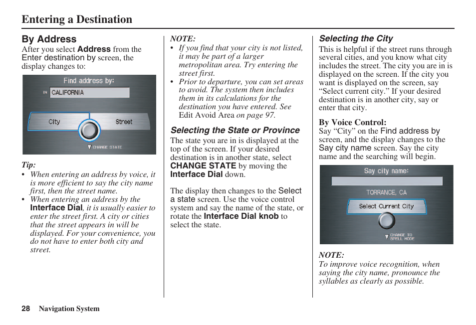 Entering a destination | Acura 2008 RL 00X31 SJA 8100 User Manual | Page 29 / 163
