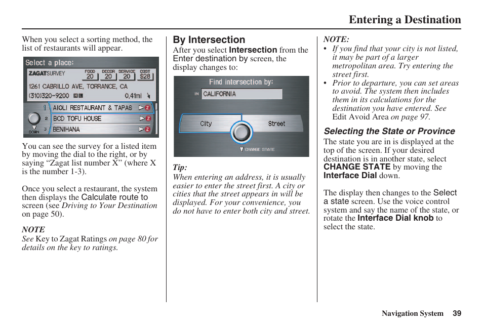 Entering a destination | Acura 2008 RL 00X31 SJA 8100 User Manual | Page 40 / 163