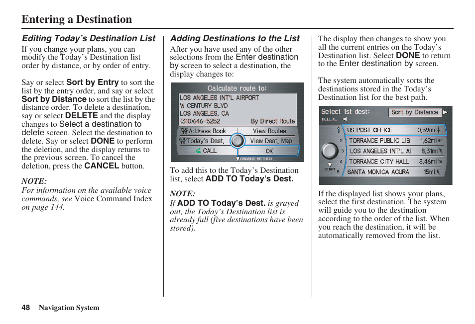 Entering a destination | Acura 2008 RL 00X31 SJA 8100 User Manual | Page 49 / 163
