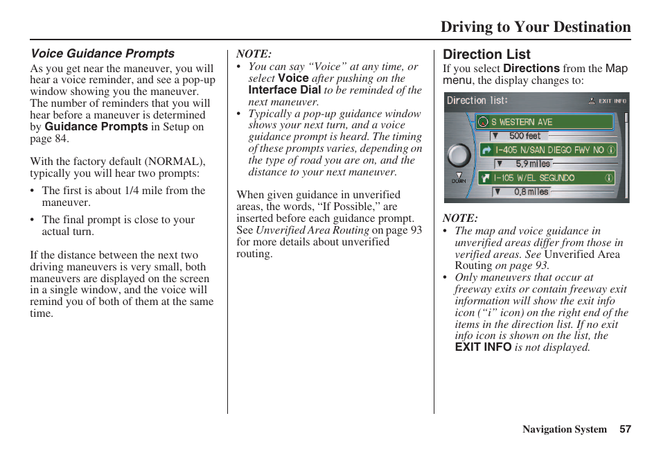 Driving to your destination | Acura 2008 RL 00X31 SJA 8100 User Manual | Page 58 / 163