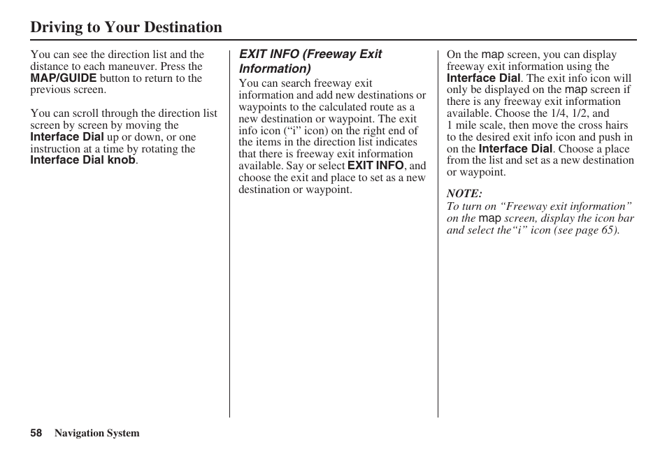 Driving to your destination | Acura 2008 RL 00X31 SJA 8100 User Manual | Page 59 / 163