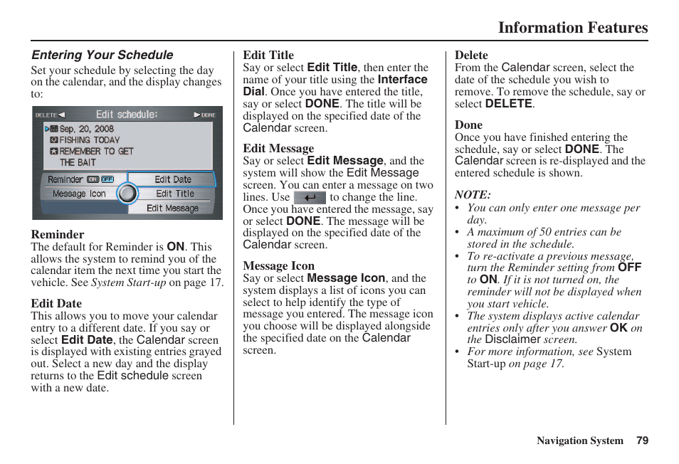 Information features | Acura 2008 RL 00X31 SJA 8100 User Manual | Page 80 / 163