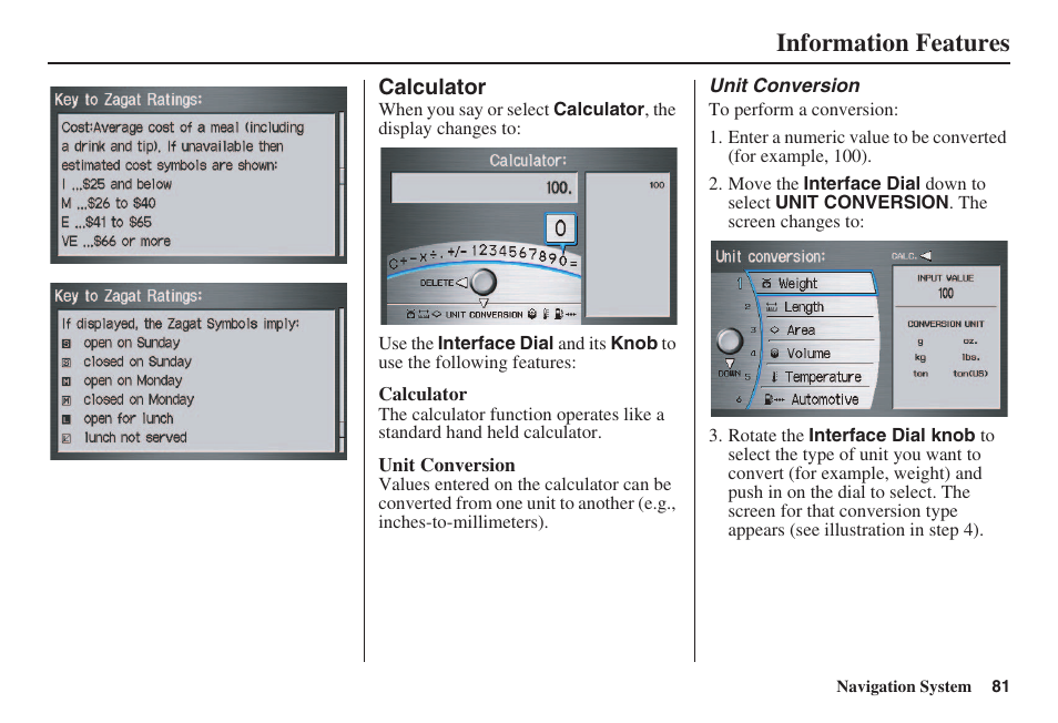 Information features | Acura 2008 RL 00X31 SJA 8100 User Manual | Page 82 / 163
