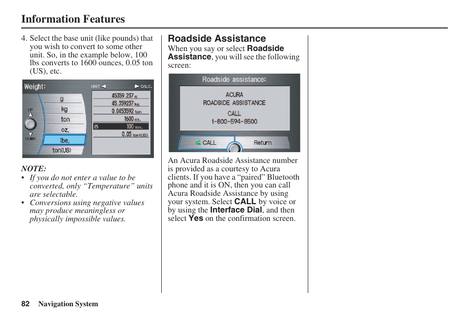 Information features | Acura 2008 RL 00X31 SJA 8100 User Manual | Page 83 / 163
