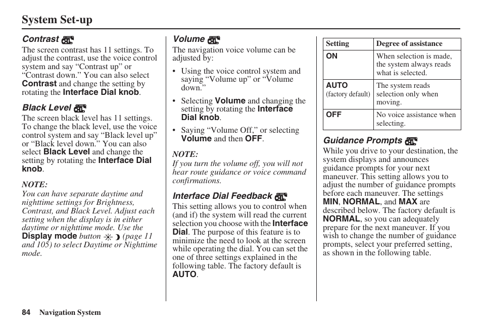 System set-up | Acura 2008 RL 00X31 SJA 8100 User Manual | Page 85 / 163