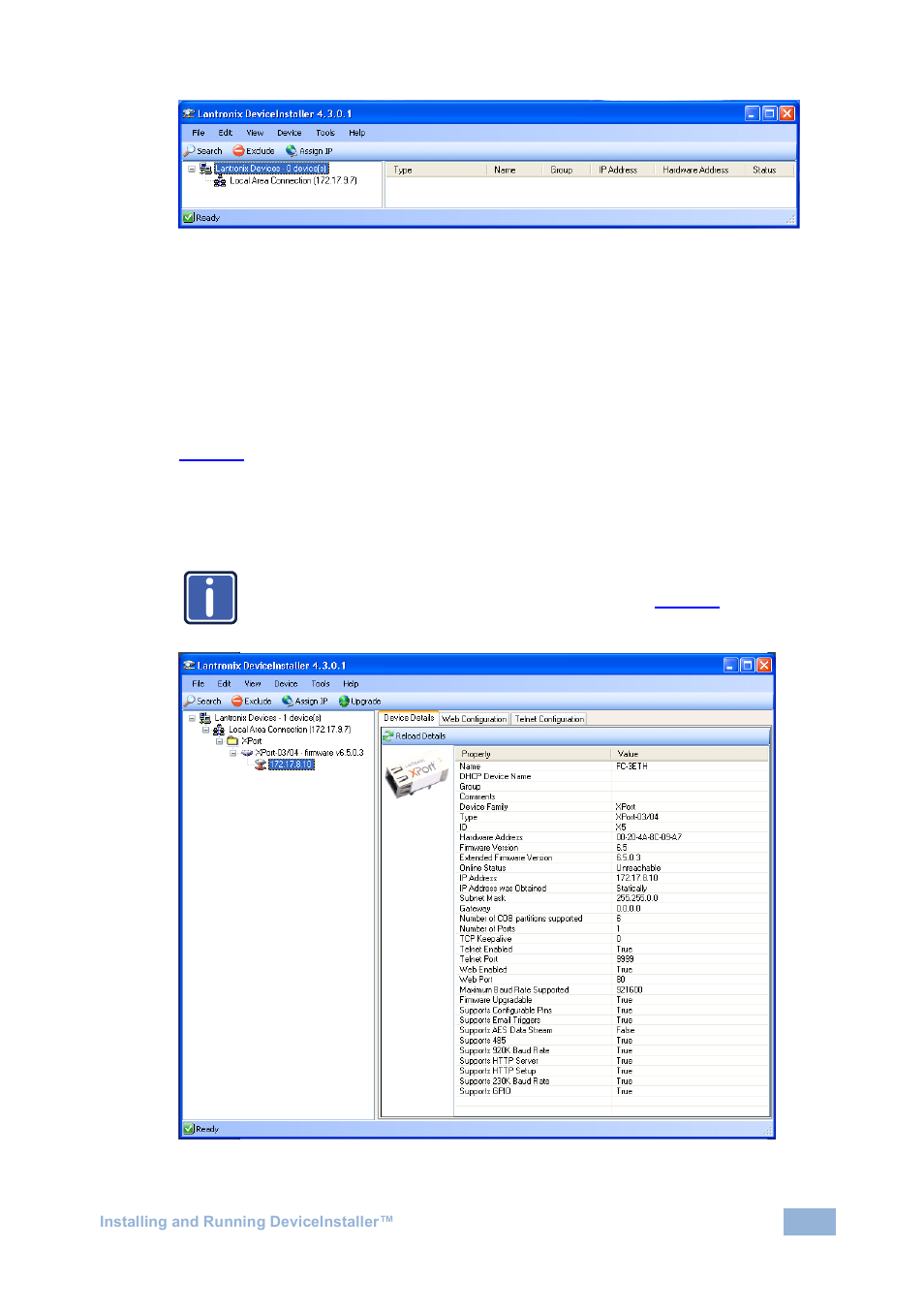 3 assigning an ip address, Assigning an ip address, Figure 3: deviceinstaller main dialog box | Figure 4: device details, Figure 3 | Kramer Electronics VP-725N User Manual | Page 7 / 27