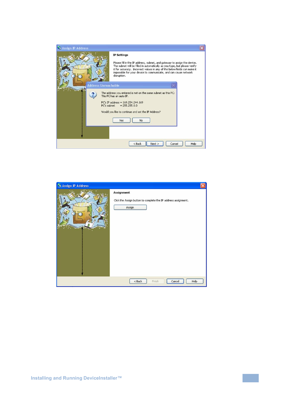 Figure 7: address unreachable window, Figure 8: assign ip address | Kramer Electronics VP-725N User Manual | Page 9 / 27