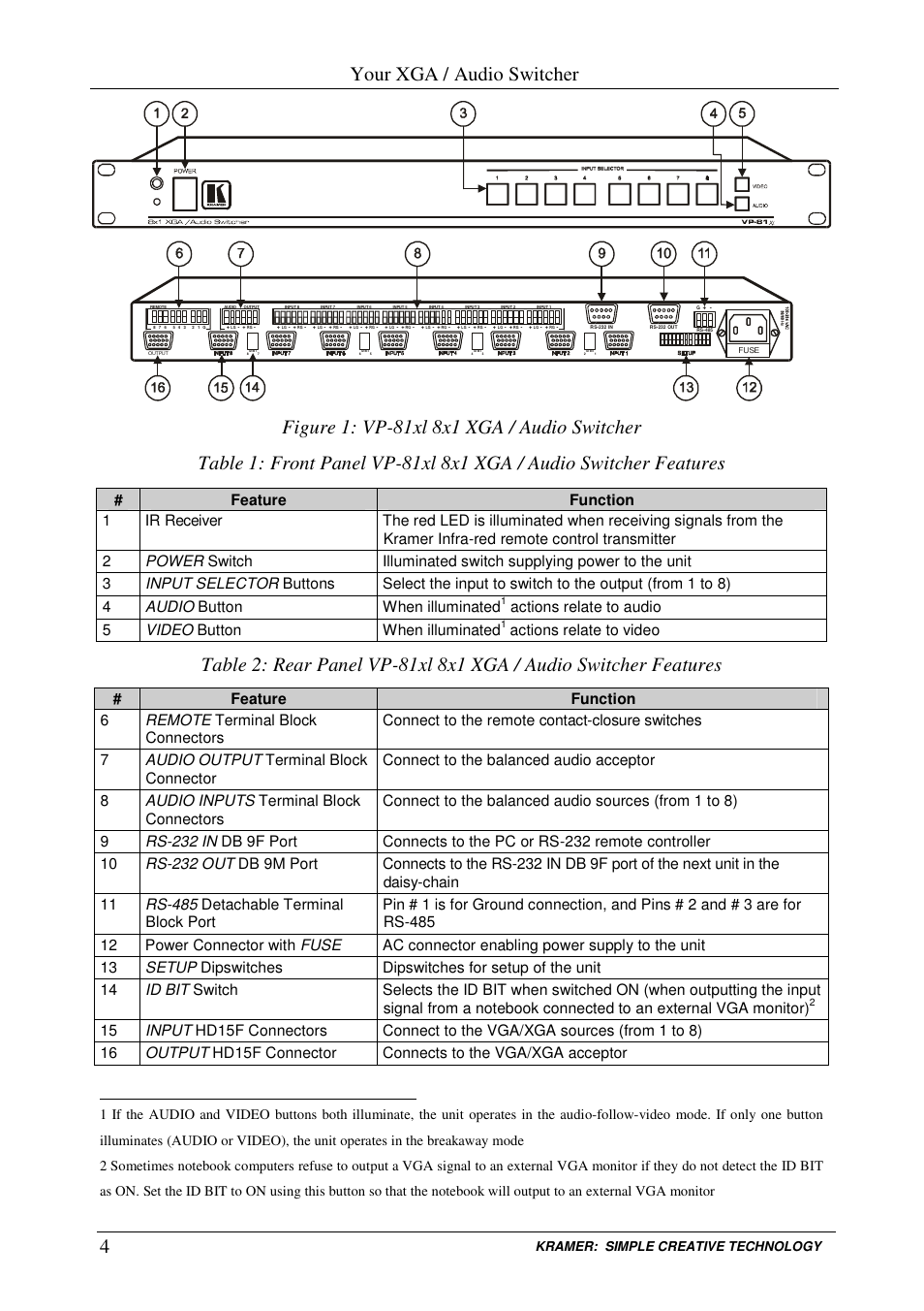 Your xga / audio switcher, Actions relate to video | Kramer Electronics VP-161xl User Manual | Page 7 / 37
