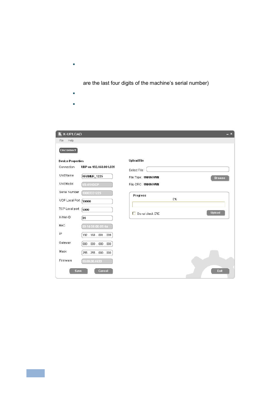 Figure 8: device properties screen | Kramer Electronics VS-41HDCP User Manual | Page 17 / 39