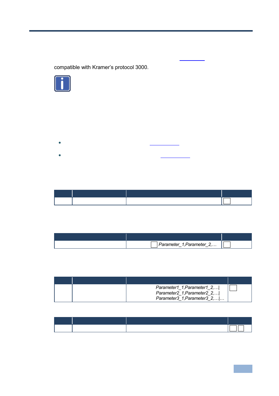 12 protocol 3000, 1 kramer protocol 3000 syntax, 1 host message format | 1 simple command, 2 command string, 2 device message format, Protocol 3000, Kramer protocol 3000 syntax | Kramer Electronics VS-44HN User Manual | Page 30 / 35