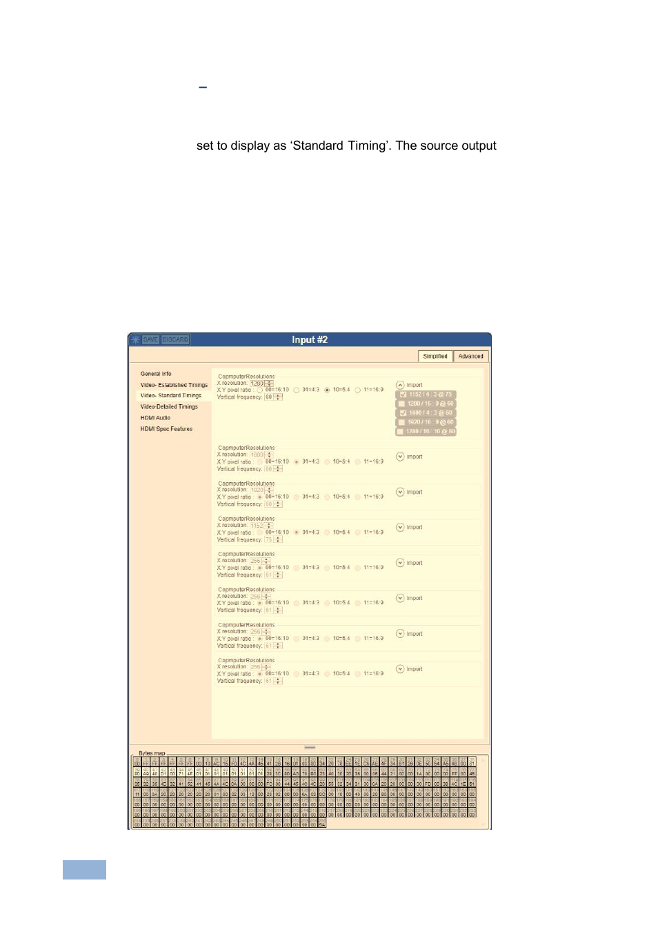 2 simplified – video - standard timings | Kramer Electronics EDID Designer User Manual | Page 22 / 33