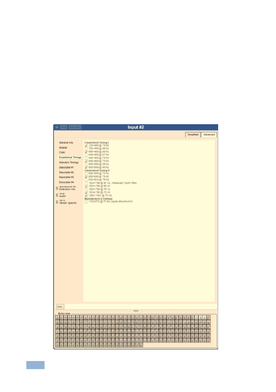 3 using the advanced tab, 1 advanced - established timings, Using the advanced tab | Kramer Electronics EDID Designer User Manual | Page 26 / 33