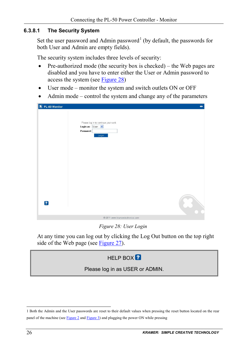 1 the security system, The security system, Figure 28: user login | Kramer Electronics PL-50 User Manual | Page 30 / 52