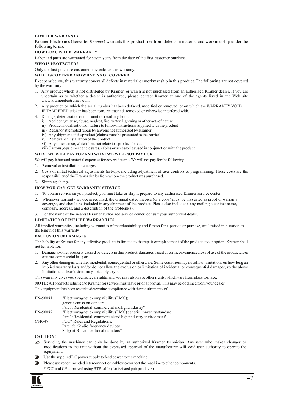 Kramer Electronics PL-50 User Manual | Page 51 / 52