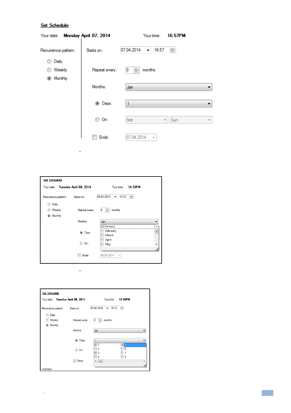 Figure 28: scheduling, Monthly pattern, Figure 29: scheduling | Monthly pattern, the months, Figure 28 | Kramer Electronics Site-CTRL™ User Manual | Page 17 / 28