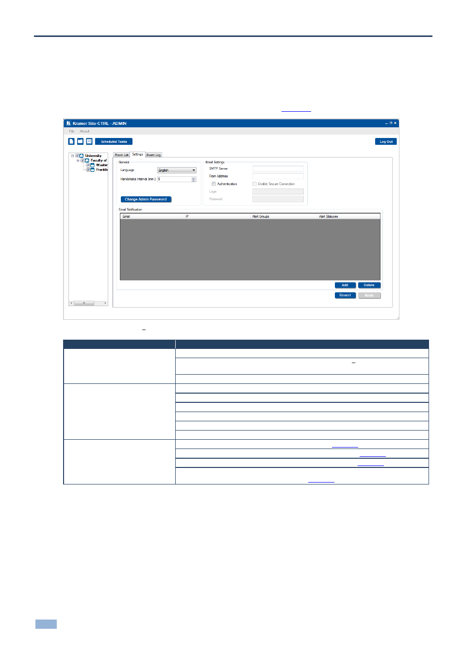 5 the settings tab, 1 email notification, The settings tab | Email notification, Figure 37: the settings tab, For the administrator, 5the settings tab | Kramer Electronics Site-CTRL™ User Manual | Page 22 / 28