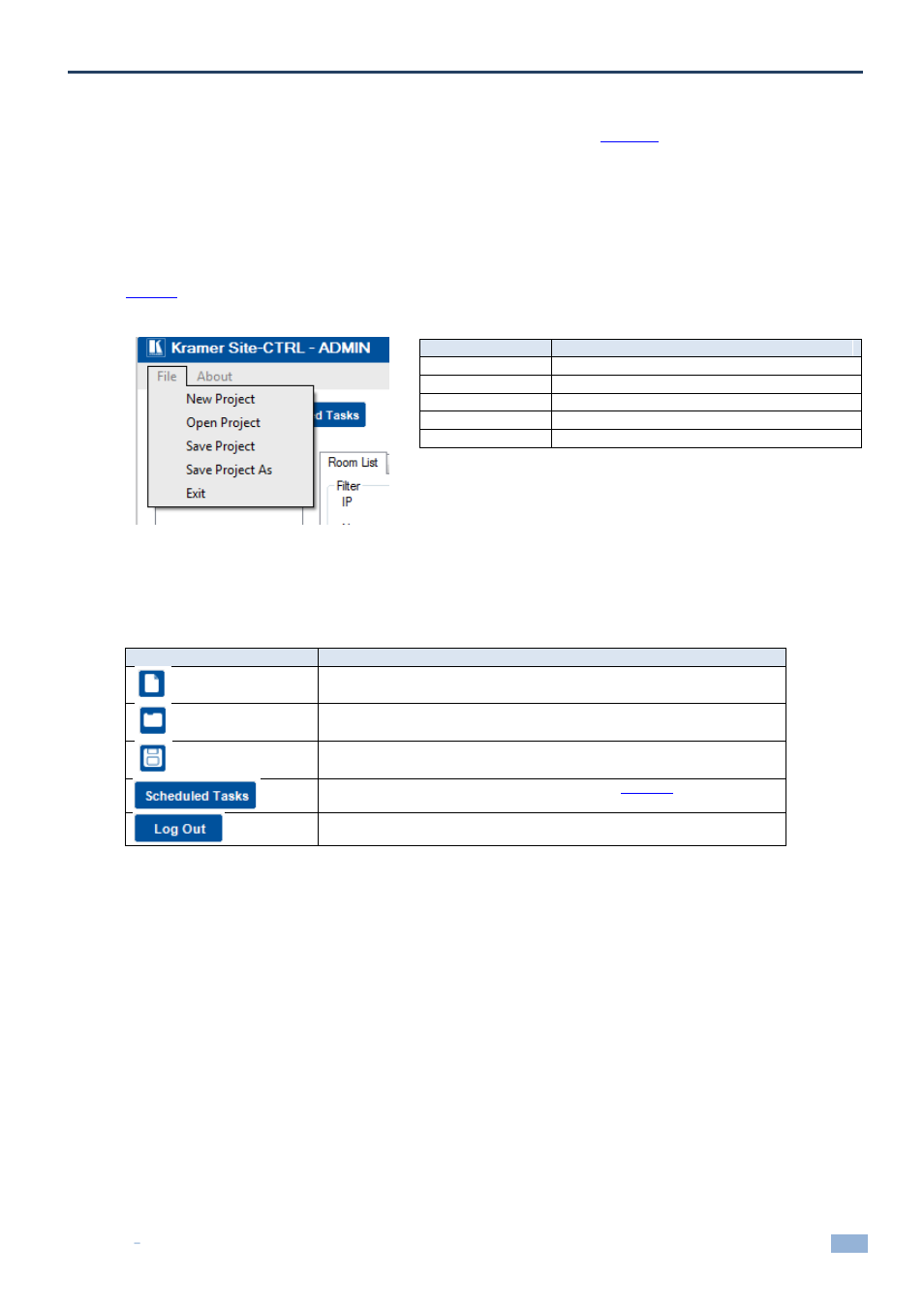 3 the site-ctrl main window, 1 the site-ctrl menu, 2 quick access items | The site-ctrl main window, The site-ctrl menu, Quick access items, Figure 5: the file menu, 3the site-ctrl main window | Kramer Electronics Site-CTRL™ User Manual | Page 7 / 28