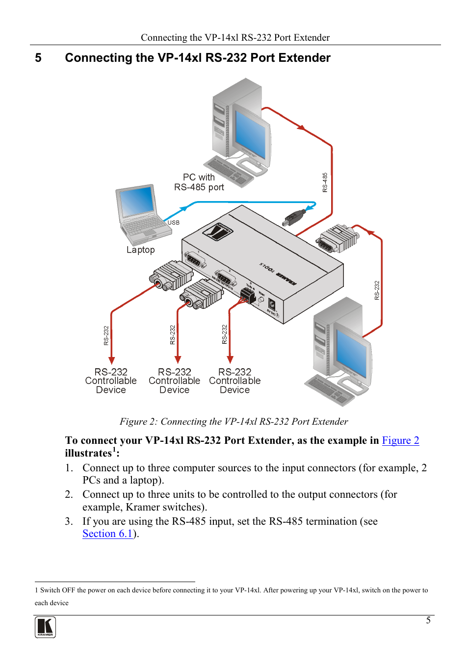 5 connecting the vp-14xl rs-232 port extender, Connecting the vp-14xl rs-232 port extender, Figure 2: connecting the vp-14xl | Rs-232 port extender | Kramer Electronics VP-14xl User Manual | Page 7 / 14