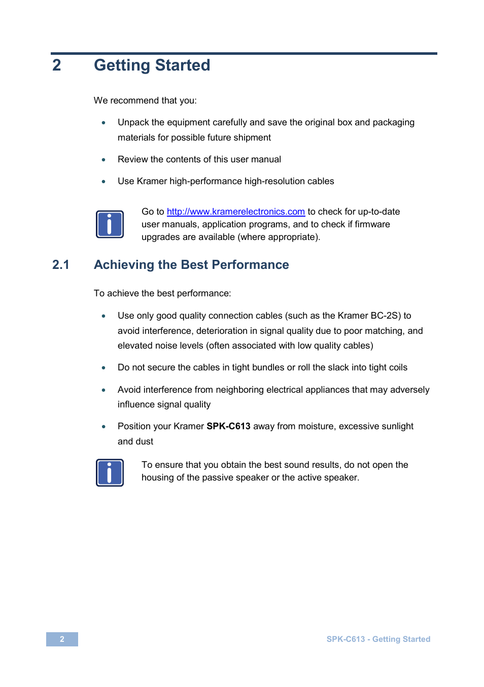 2 getting started, 1 achieving the best performance, Getting started | Achieving the best performance, 2getting started | Kramer Electronics Galil 6-CO User Manual | Page 6 / 20