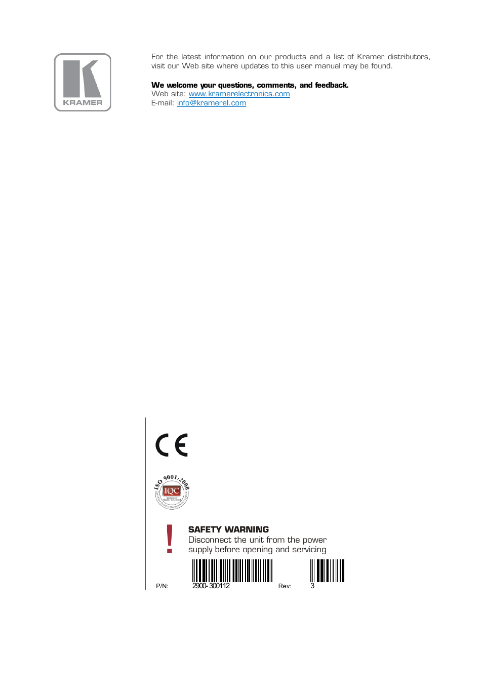 Kramer Electronics Tavor 5-O User Manual | Page 16 / 16