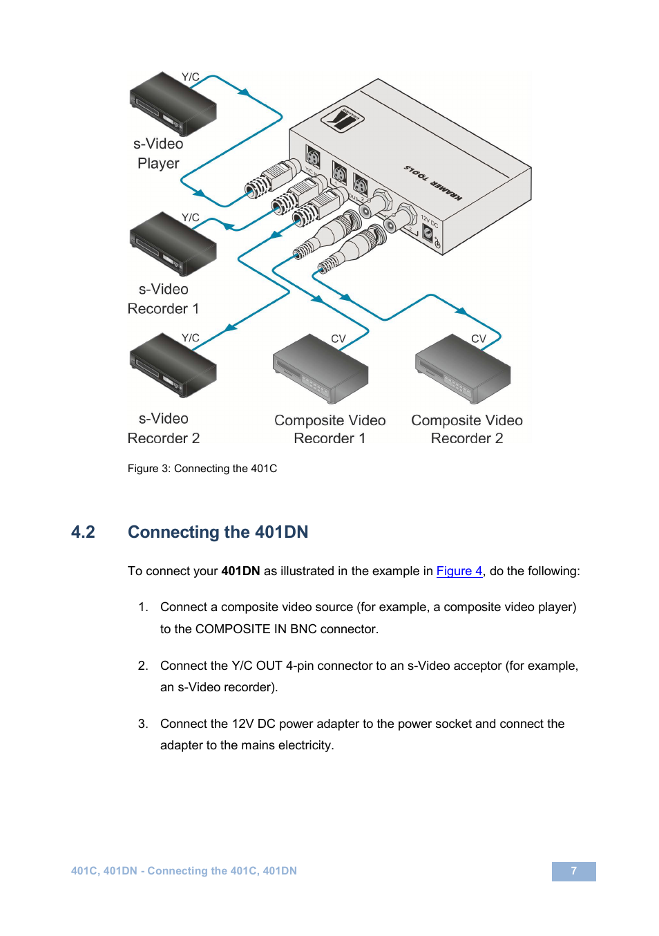 2 connecting the 401dn, Connecting the 401dn, Figure 3: connecting the 401c | On 4.2, Figure 3 | Kramer Electronics 401DN User Manual | Page 10 / 14