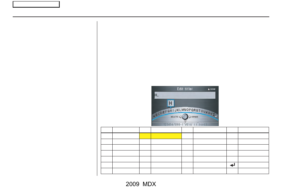 Getting started, 2009 mdx, Entering information | Acura 2009 MDX User Manual | Page 16 / 174