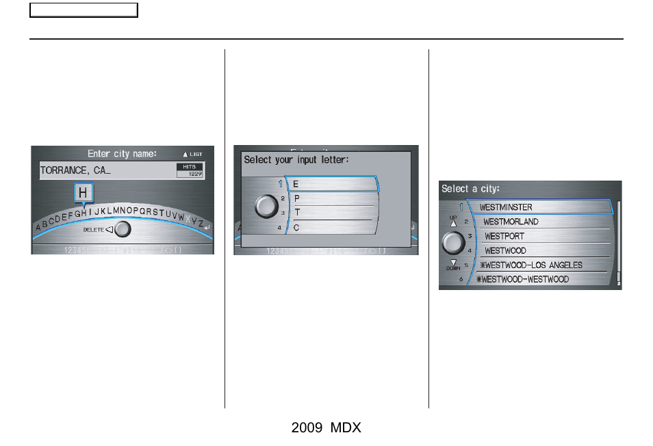Entering a destination, 2009 mdx | Acura 2009 MDX User Manual | Page 29 / 174