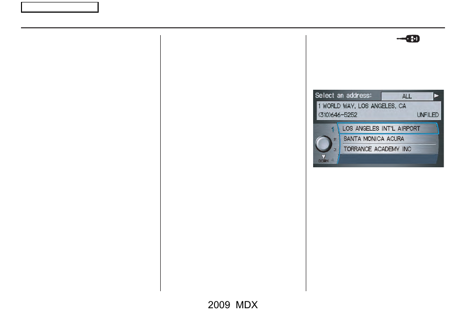 Entering a destination, 2009 mdx | Acura 2009 MDX User Manual | Page 32 / 174