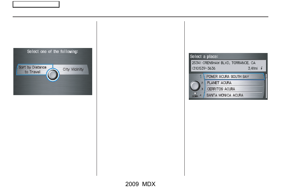Entering a destination, 2009 mdx | Acura 2009 MDX User Manual | Page 37 / 174