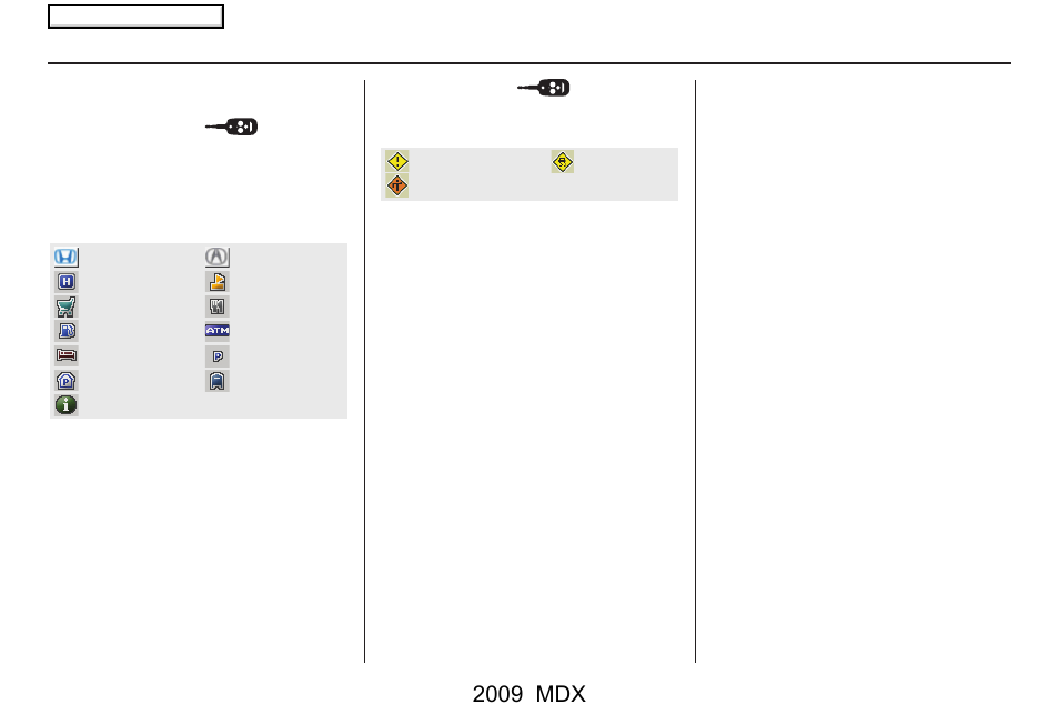 Driving to your destination, 2009 mdx, Various other icons | Acura 2009 MDX User Manual | Page 63 / 174