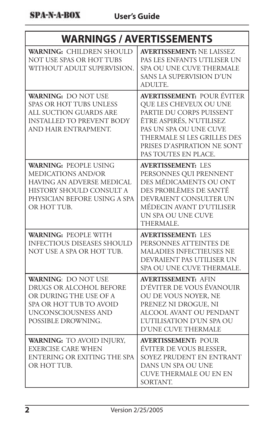 Warnings / avertissements, User’s guide 2 | Activeforever CL 100-C User Manual | Page 2 / 30