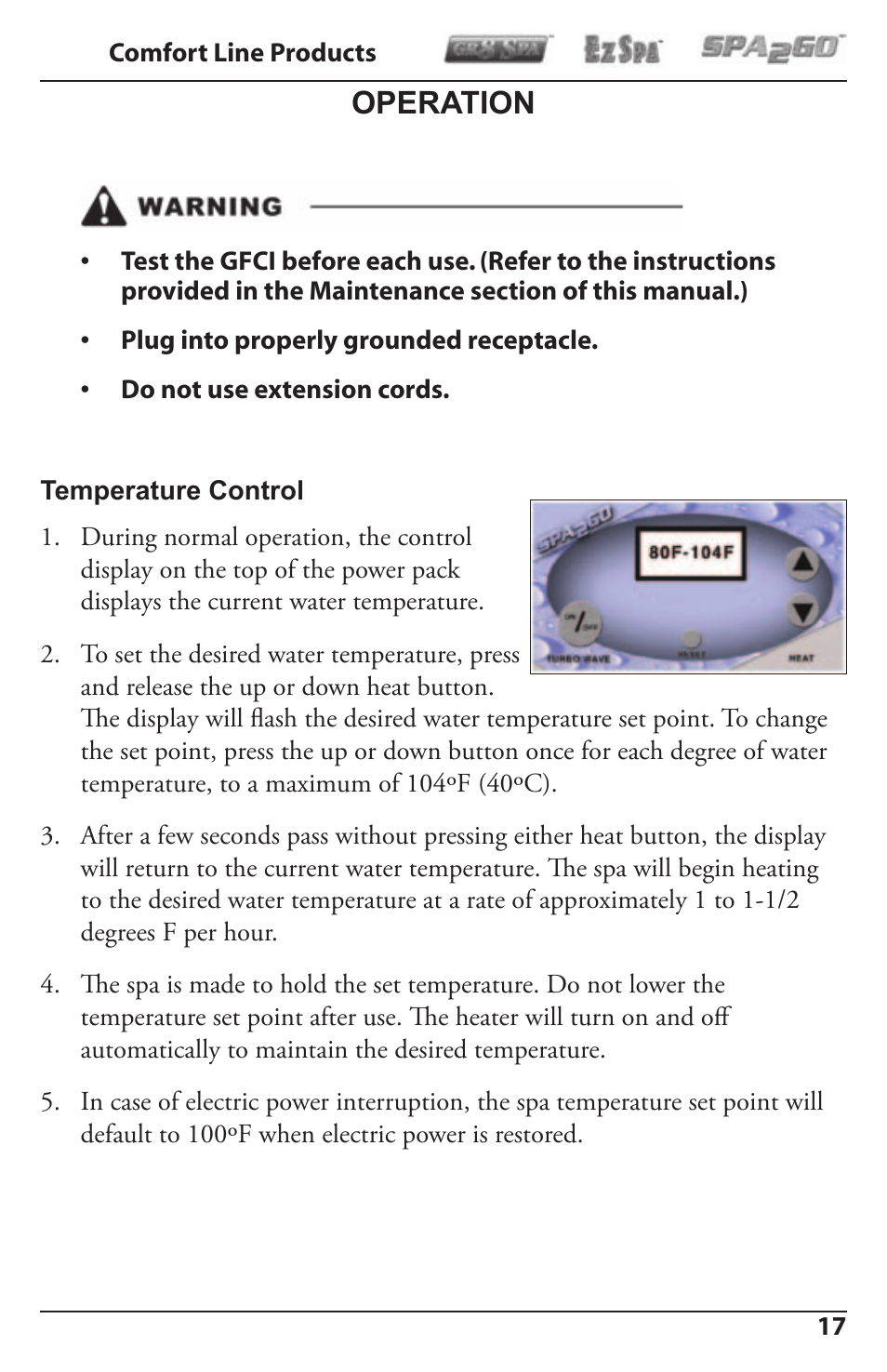 Operation | Activeforever Spa2Go STG-1 User Manual | Page 17 / 28