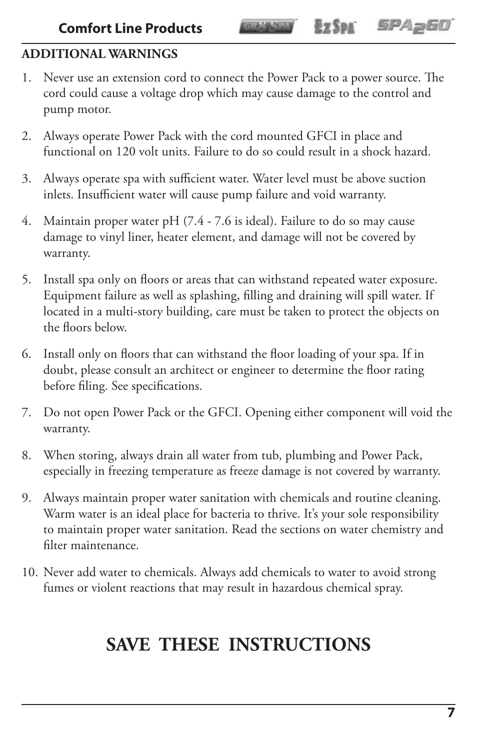 Save these instructions | Activeforever Spa2Go STG-1 User Manual | Page 7 / 28