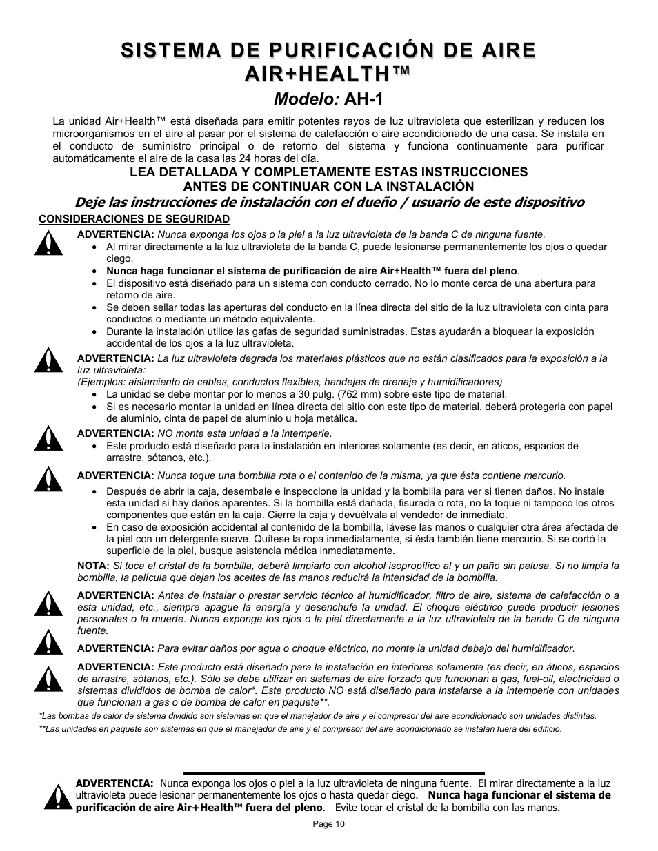 Air Health Air+Health AH-1 User Manual | Page 10 / 16
