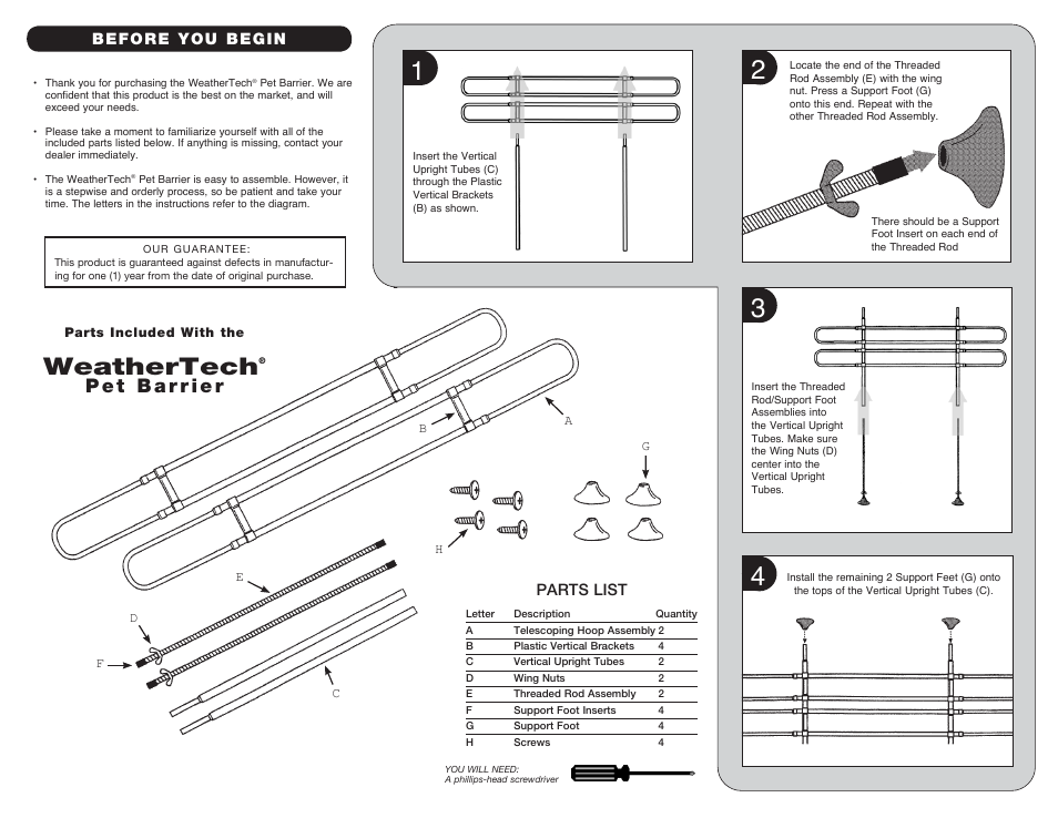 Weathertech, Parts list, Before you begin | WeatherTech Pet Barrier User Manual | Page 2 / 2