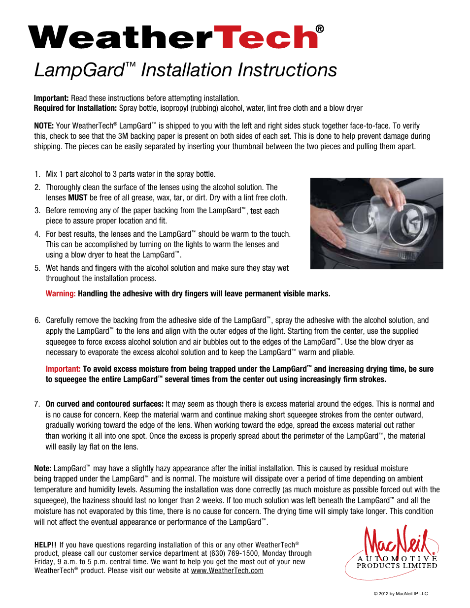 WeatherTech LampGard Headlight Protection User Manual | 1 page