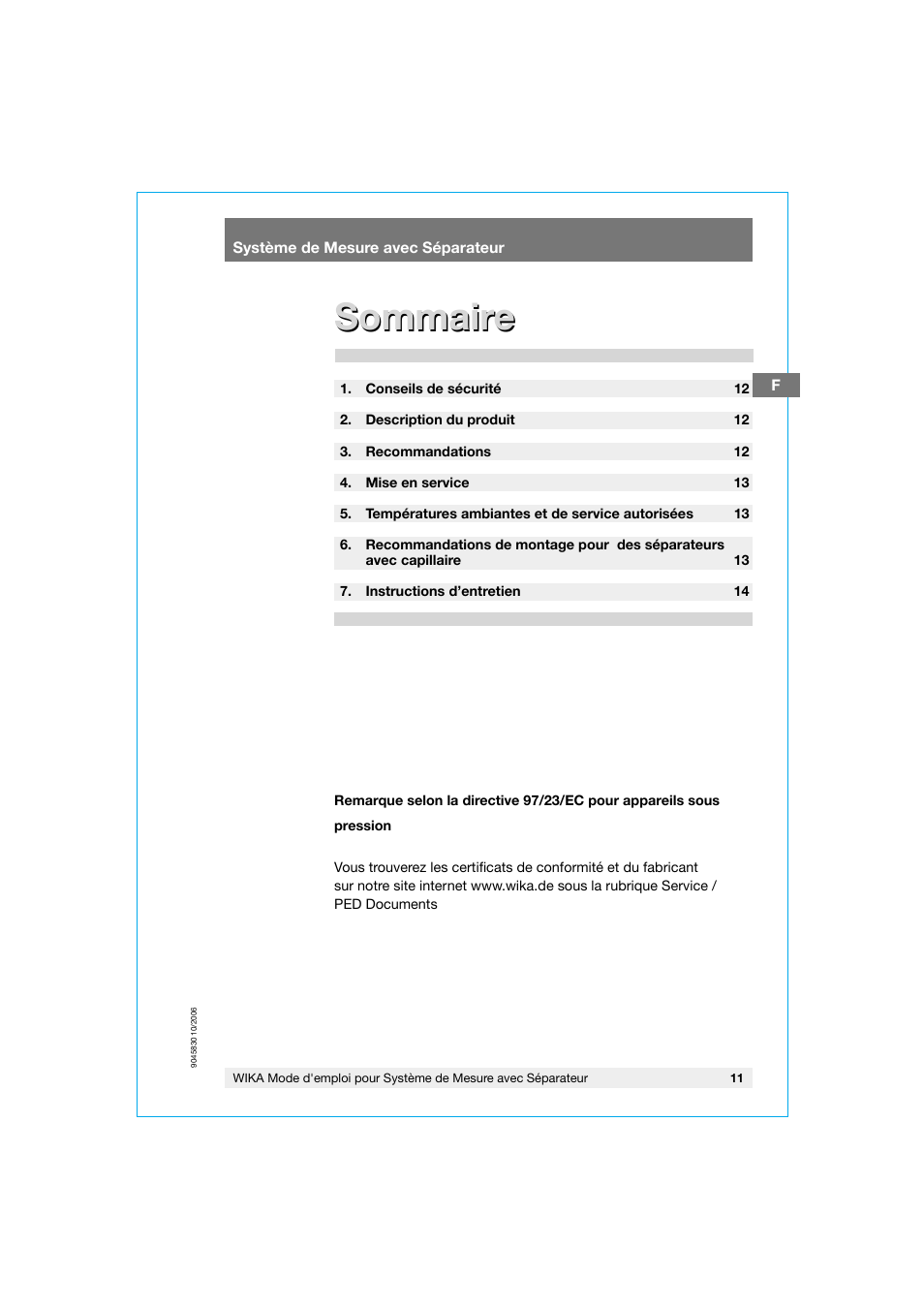 Sommaire | WIKA 910.27 User Manual | Page 11 / 20